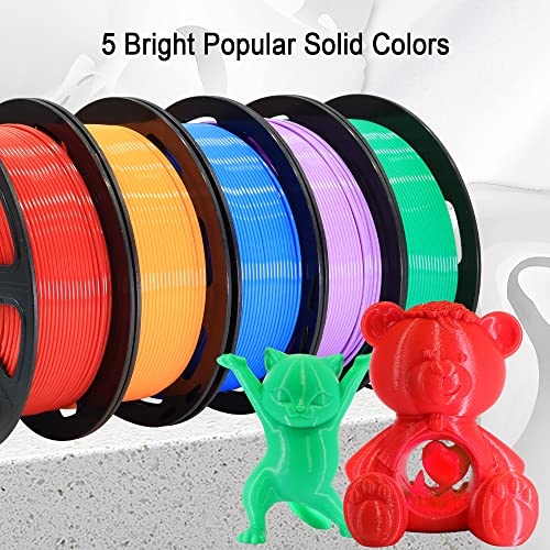 Image of 1.75mm 5 Spools 5 Popular Colors PLA 3D Printer Filament in 1 Bundle, Red /Purple /Green /Blue /Orange, Each Spool 0.25kg, Total 1.25kg PLA 3D Printing Material, 250g x 5 Spools