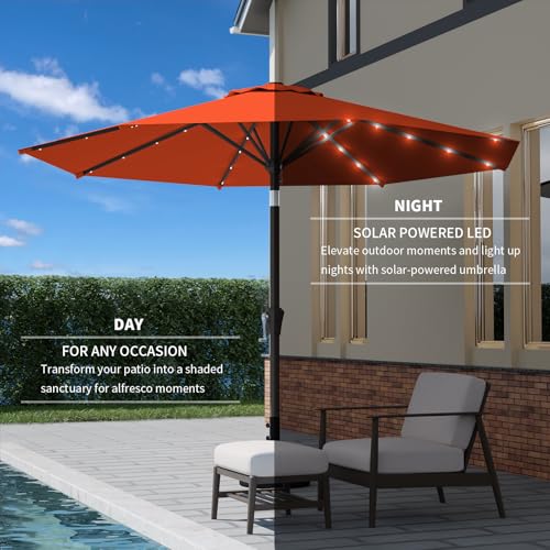 Image of 9FT Patio Umbrella with Solar Lights,Outdoor Market Umbrella with Tilt and Crank, LED Lighted Table Umbrella for Garden,Deck,Backyard,Pool,Beach (Orange)