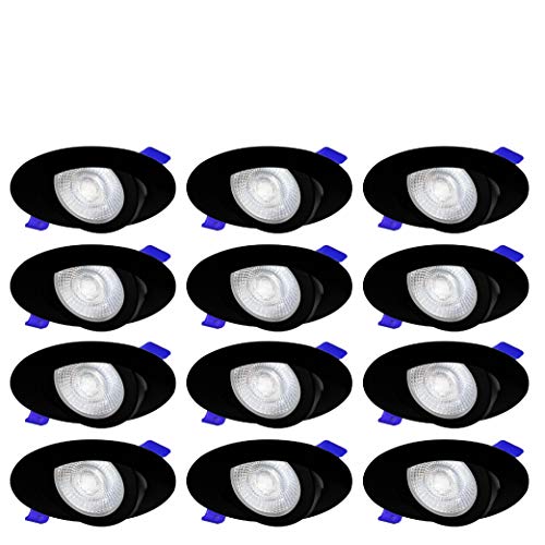 Super Brands Nadair, 4’’ LED Recessed Gimbal (Swivel) Ultra Slim Lights, NO Part of Ceiling Visible Through The Eyeball Gap, 12-Pack, IC and Non-IC, Dimmable, 8W=50W, 600 Lumens, 3000K (Warm White), Quick Connect