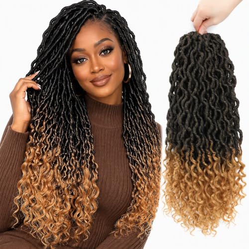 Goddess Locs Crochet Hair 18 Inch 6 Packs Ombre Blonde Faux Locs, 1B/144