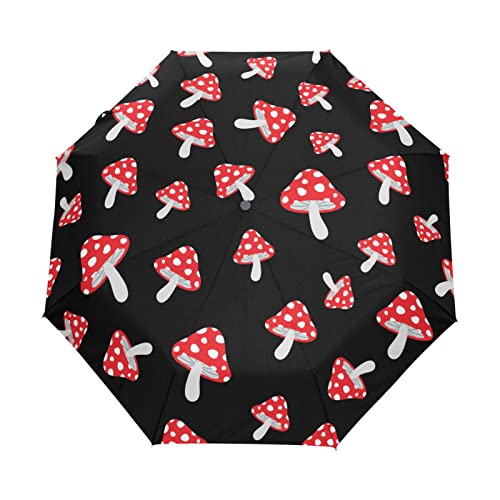 Sletend Mushroom Cartoon Portable Folding Windproof Automatic Umbrella,One Touch Auto Open And Close Button Compact Travel Umbrella For Women Men Kid #TOP24