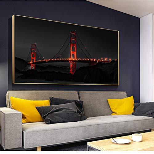 Toile golden bridge night view mur photos affiches paysage 60x120 cm