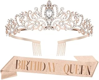 Birthday Sash for Women, Birthday Crown, Birthday Tiara, Birthday Queen Sash and Tiara for Women, Birthday Headband for Girls, Princess Crown, Happy Birthday Crown and Sash, Birthday Decorations