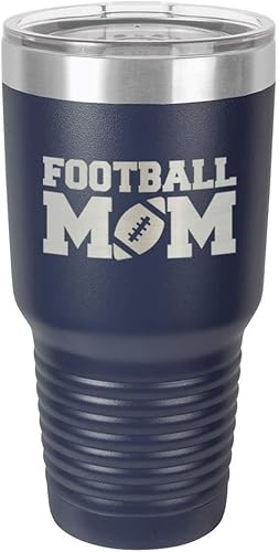 FOOTBALL MOM Navy - Vaso de 30 onzas con popote y tapa superior deslizante  Taza de viaje de acero inoxidable  Comparar con Yeti Rambler