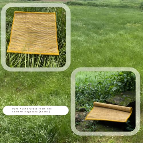 Image of SHYAMA KUSHA AASAN (Kusha Grass and Wool Aasan for Puja, Meditaion & Japa 60 * 60 CM with cover) (YELLOW)