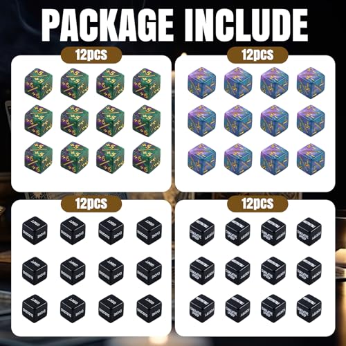 SLAKOZYT 48 Stück Würfel Zähler,MTG Würfelzähler,D6 Würfelzähler Token Magic Würfel,Loyalität Zähler Würfel Kompatibel mit MTG, CCG, Kartenspiel Zubehör mit Aufbewahrungsbeutel