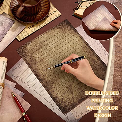 Image of Taobary 160 Pack Stationery Paper Set,Vintage,8.5 x 11 Inch | stationery paper and envelopes set,50 Double Sided Stationery Writing Papers 50 Matching Envelopes 60 Round Dot Sticker