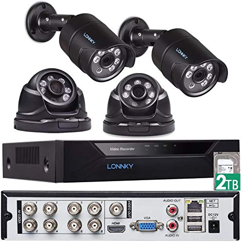 LONNKY 1080P Haus Überwachungskamera Außen Set 8CH TVI DVR Recorder mit 4 Full HD 1080P Video Überwachungssystem, 20m IR Nachtsicht, Bewegung Alarm,