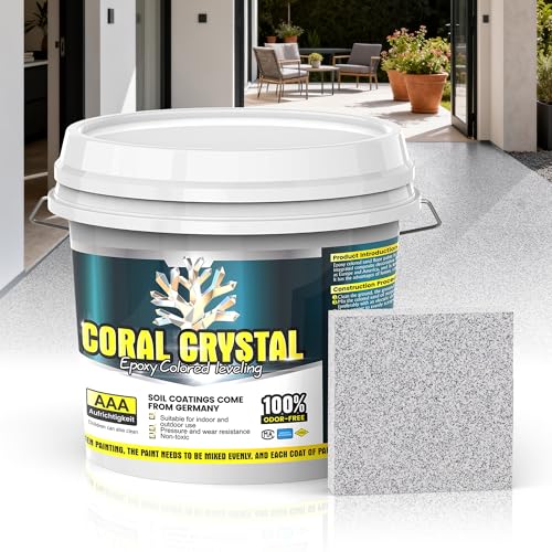 Self-leveling Epoxy Floor Paint (105 Fl Oz), Epoxy Colored Sand Floor Paint for Concrete - Easy Pour & Roll Application to Waterproof & Renew Garage,Porch,Basements,Patios,Outdoor (Gray Granite,Net Content 5KG)