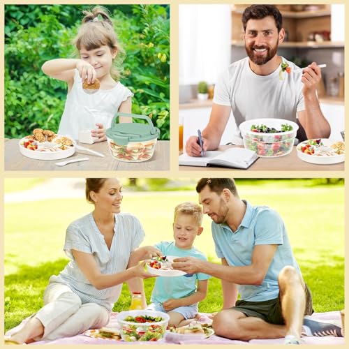 Image of Salad Container for Lunch, Bento Lunch Box 58-oz with 4 Compartments Tray and Ice Pack, Leak-Proof Salad Bowl with Lid for Adults, BPA-Free Lunch Box for Meal Prep & Food Storage(Green)