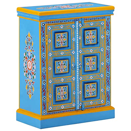 Arborthrum Buffet - Commode - Meuble d'appoint - Armoire à tiroirs - Multifonction - En bois massif de manguier - Turquoise - Peint à la main