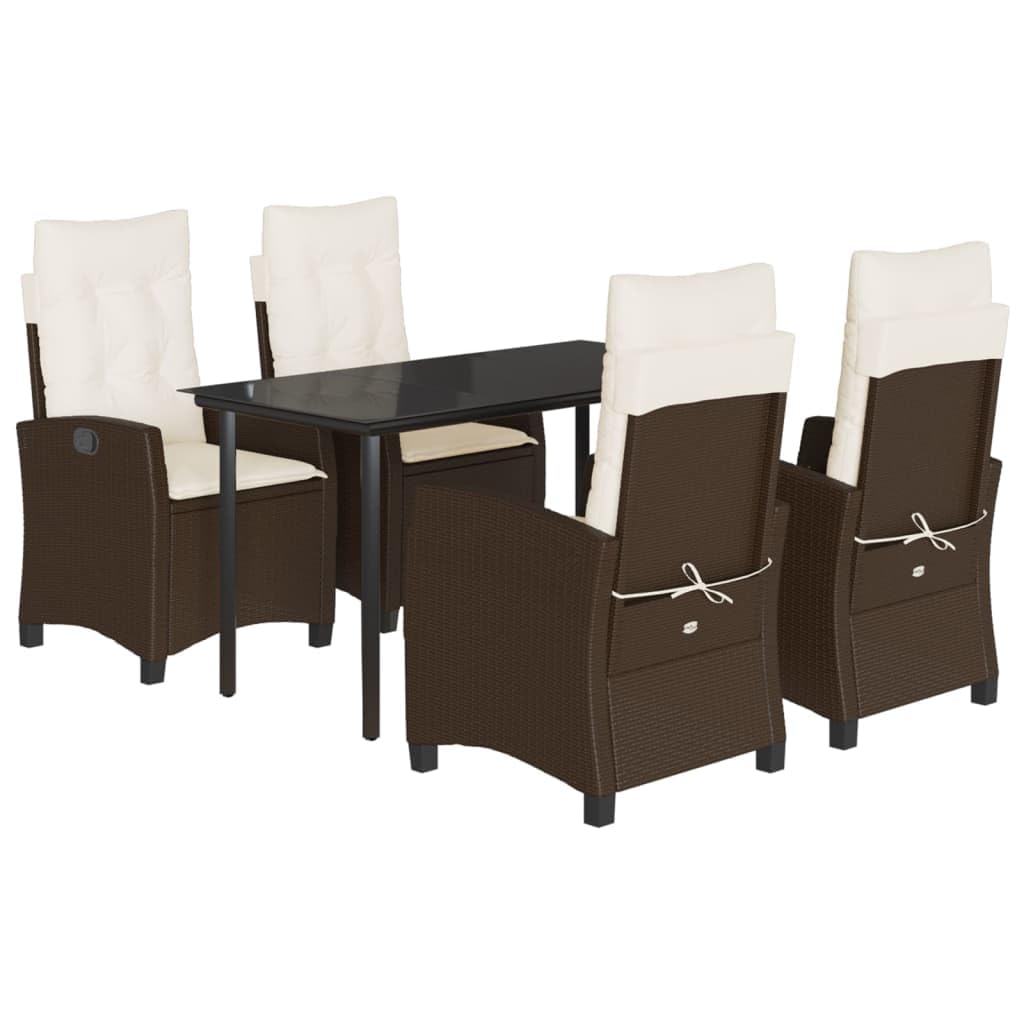 KCCKOM Garden Furniture Set 5 Piece Patio Dining Set with Cushions Brown Poly Rattan