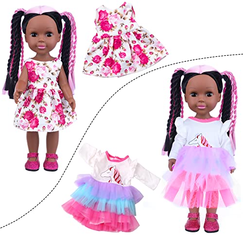 ZNTWEI 14.5 Inch Black Baby Doll and Clothes Accessories Set Handmade Braid Hair African American Baby Doll Gifts for Kids Aged 2 3 4 5 6 7 Years Girls