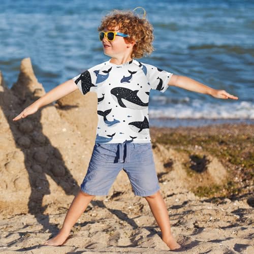 Cartoon Blue Black Whale Short Sleeve Boy Bathing Suit Girls Swimsuit Kids Rash Guard Swim Girls for 3-12 Years Traje de bano para nina4