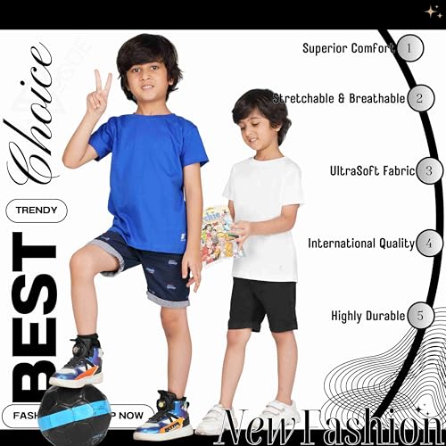 Image of Kids Round Neck T-Shirt Half Sleeves 100% Cotton Rich Soft Comfortable Fit Stylish Plain Color White+1 Combo Original Brand Tshirt for Boys