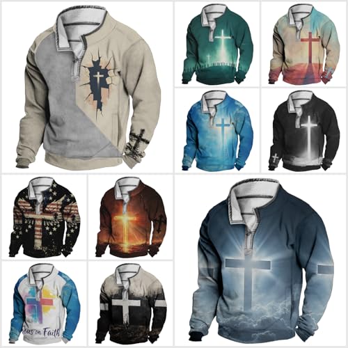 Jesus Sweatshirts for Men Sacred Faith Graphic Hoodies with Pocket Fall Casual Half Zip Pullover Lightweight3