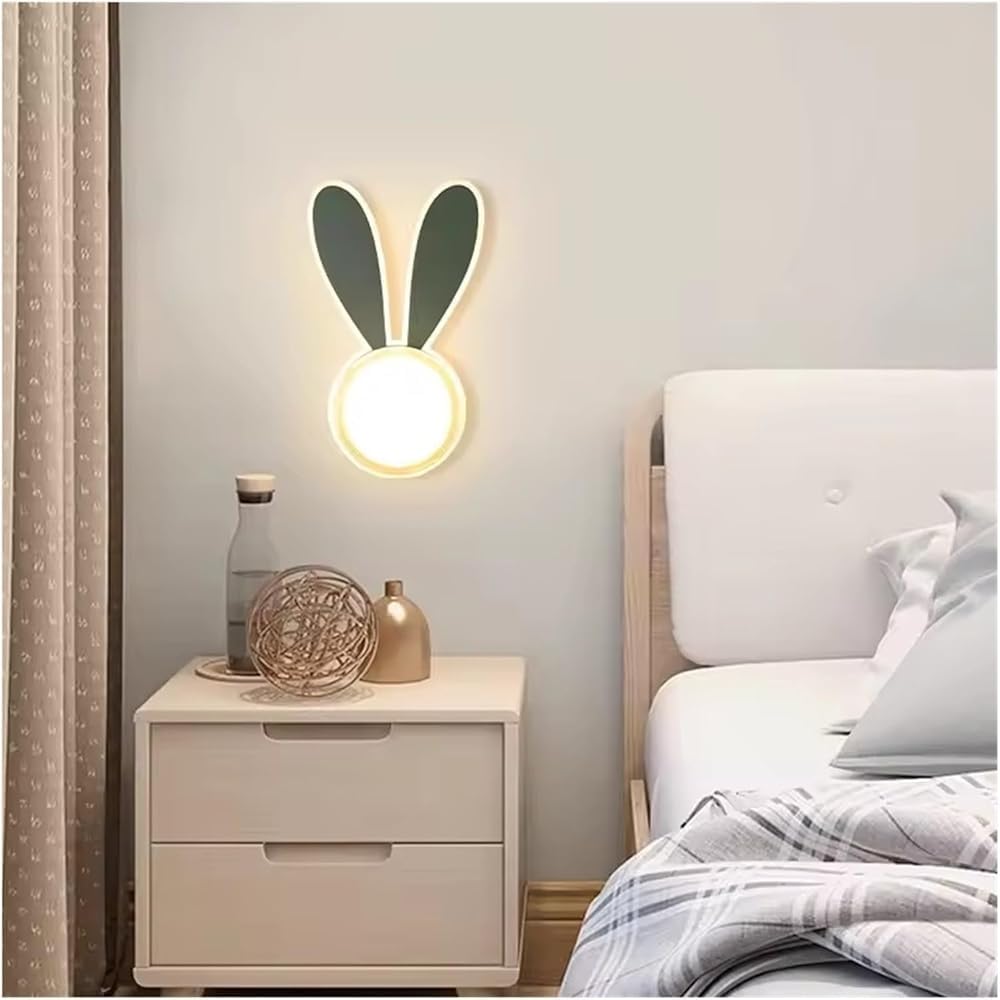 WJJHERRH Children's Room Wall Lamp Cartoon Cute Interior Decoration Boy and Girl Bedroom Bedside (Green,Cool White)