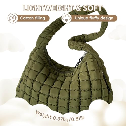 Image of Puffer Tote Bag for Women, Large Quilted Puffer Bag with Pouch, Puffy Quilted Hobo Bag, Puff Crossbody Purse