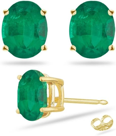 Natural Oval Cut Emerald Stud Earrings in 18K Yellow Gold From 5x3MM - 8x6MM