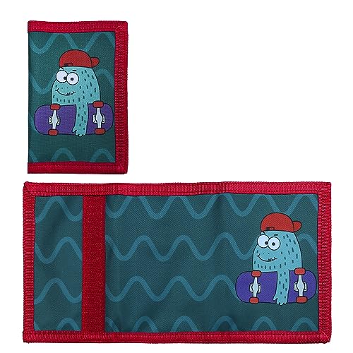 Image of AI-DEE RFID Trifold Canvas Outdoor Sports Wallet for Kids - Front Pocket Wallet with Magic Sticker (Red2)