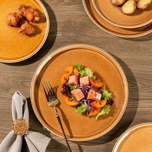 Image of GBHOME Ceramic Dinnerware Sets for 4, 12 Pieces Stoneware Plates and Bowls Sets, Scratch Resistant Dishes, Dishwasher & Microwave Safe, Reactive Glaze-Amber