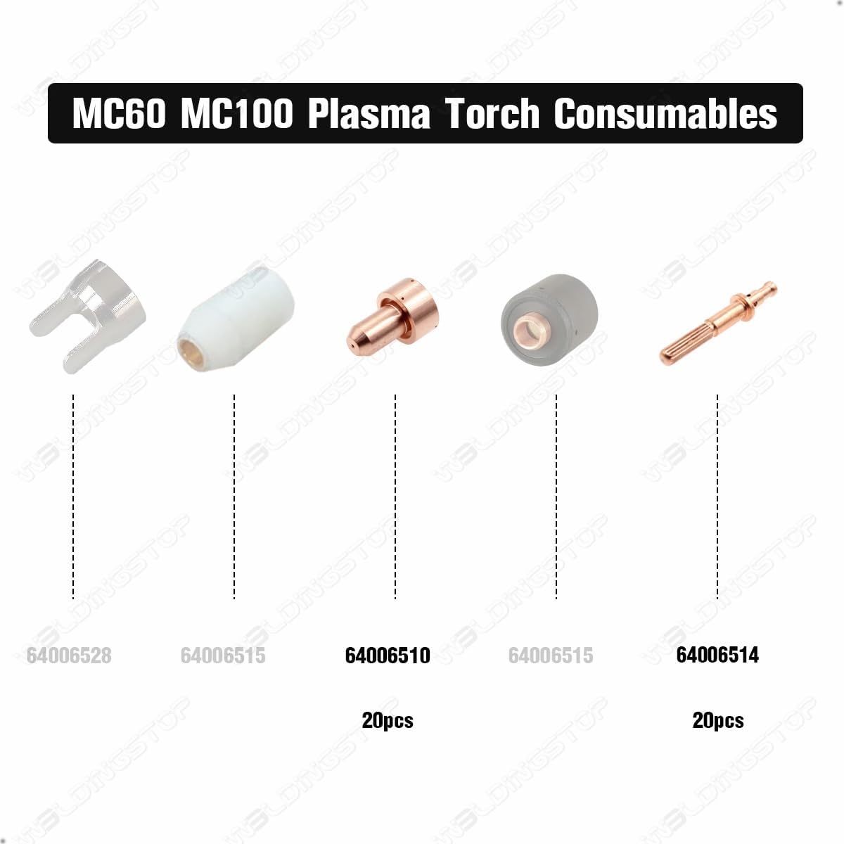 WeldingStop 64006514 64006510 Plasma Kits for Radnor MasterCut MC60 Torch Electrode and Tip 60A PK-40