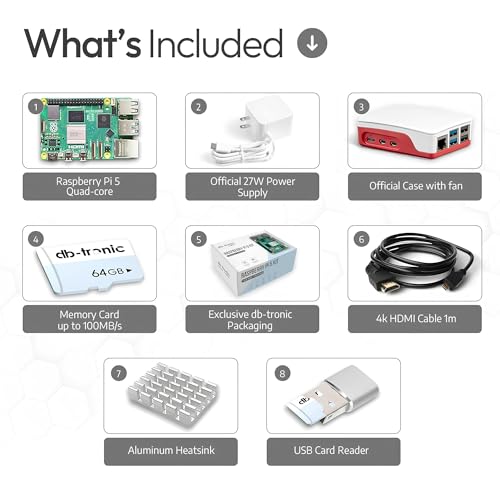Image of Raspberry Pi 5 8GB Starter Kit | 64GB Edition | Official 27W Power Supply | Official case with Fan | 4K Micro HDMI Cable 1m | Aluminum heatsink