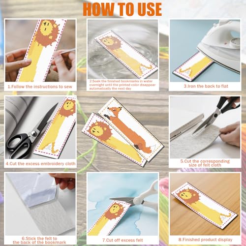 Image of FREEBLOSS 6 Set Cross Stitch Bookmark Kits Stamped Cross Stitch Kit 11CT Embroidery Kit with Instructions for Adults Beginners Creative Animals Pattern, 20x6cm /8x2.4inch
