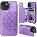 MMHUO for iPhone 14 Case with Card Holder, Flower Magnetic Back Flip Case for iPhone 14 Wallet Case for Women, Protective Case Phone Case for iPhone 14,Purple