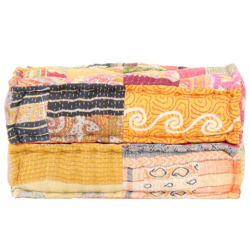 Pouf 60 x 70 x 36 cm en tissu patchwork multicolore coussin de canapé doux
