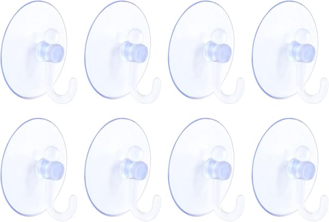 8 Pcs Suction Hooks, Clear Towel Hooks Window Suckers with Hooks Heavy Duty Max Holding 2 KG for Bathroom Door Kitchen Hanging