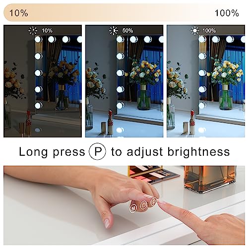 Linkthai Vanity Mirror With Lights, Hollywood Makeup Mirror With 15 Dimmable Led Bulbs, Large Lighted Mirror With 10X Magnification 3 Modes Light Touch Sensor And Usb Port, Tabletop Or Wall-Mounted #TOP2