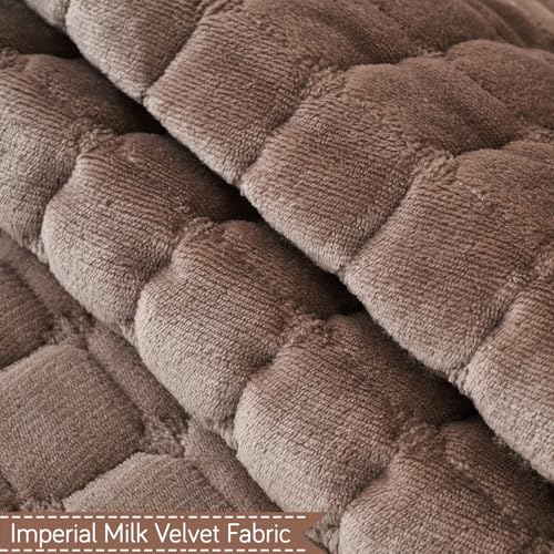 Image of HOKIPO 'BelleLace Series' Imperial Milk Velvet Sofa Backrest Mat Cover with Lace | Anti-Slip | 1 Pc - Mocha Brown (AR-6311-BRN)