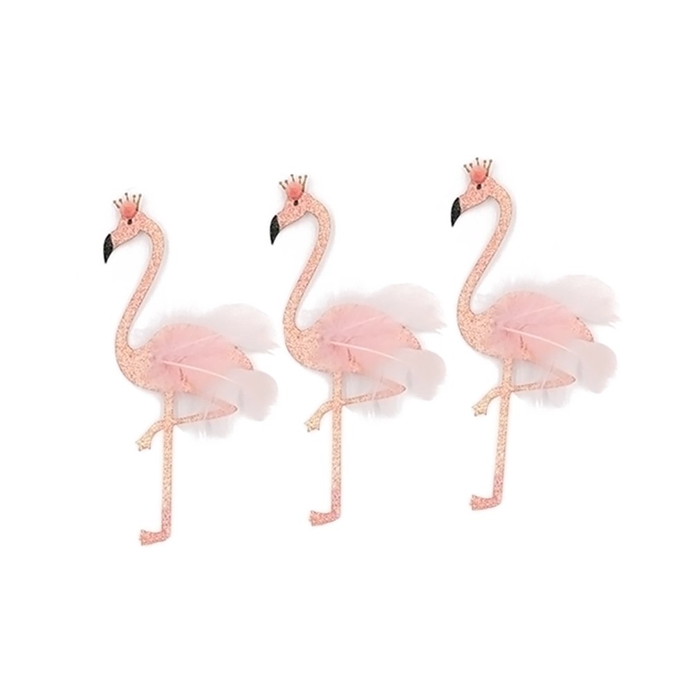 JANOU Flamingo Cake Toppers Pink Glitter Flamingo Cupcake Toothpicks with Feather for Wedding Birthday Luau Party Decoration Pack 3pcs
