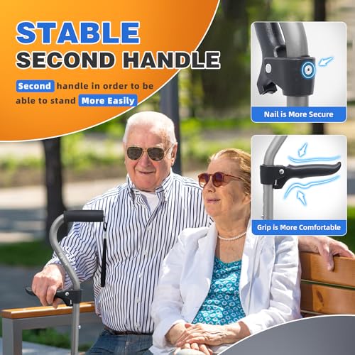 Image of BigAlex Walking Cane, Adjustable Quad Cane with 4-Pronged Base for Elderly, Collapsible Walking Stick with Lift Handle, Canes with Foam Padding Grip for Men Women and Seniors