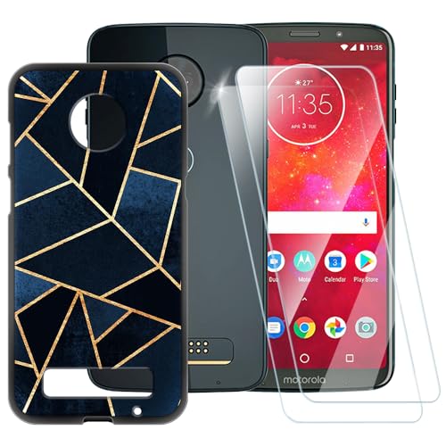 Funda clásica a rayas compatible con Motorola Moto Z3 Play + [2 unidades] Protector de pantalla de vidrio templado, funda a prueba de golpes para Motorola Moto Z3 (6 pulgadas)
