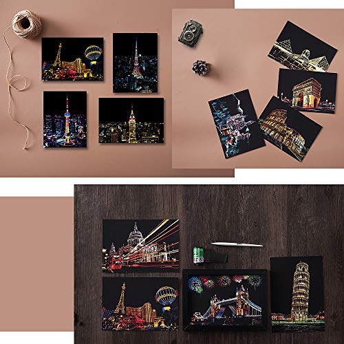 image for M MUGIT Magic Scratch Art Paper, Mini Envelope Postcard, Rainbow Night