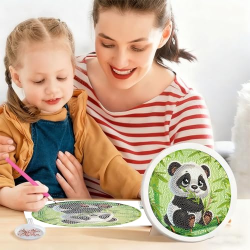 Gemozaic Panda Diamond Art Kits for Kids with Round Frame, Cute Baby Panda Diamond Art for Kids Ages 8-12, Animal Kid Gem Painting for Gift Home Wall Decor (8x8inch) — view 3