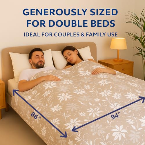 Image of Danip 100% Cotton Reversible AC Dohar Blanket, Throw - Printed Soft, Skin-Friendly, Lightweight & Ideal for All-Weather - 3 Layered Double Bed Dohar for AC Rooms (86 x 94 Inches) - White & LBrown