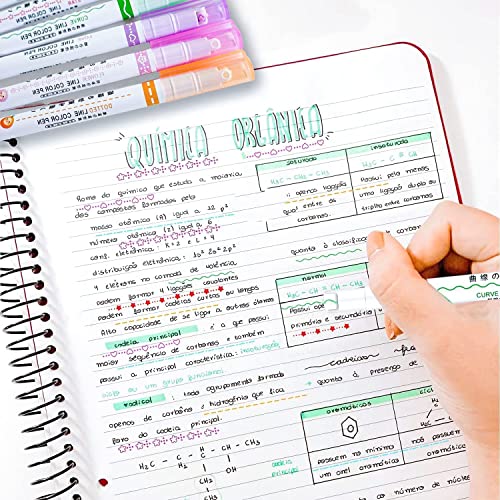 Image of RECLUSE 6 Pcs Curve Highlighter Pen Set, Dual Tips Marker Pen, Chisel and Fine Tips, Water Based, Line Markers Colors for Adults & Kids Writing Drawing School Supplies