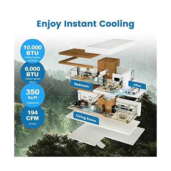 Costway portable air conditioner 10000 btu ac unit with cool fan dehumidifier sleep mode for rooms up to 350 sqft with 24h timer child lock remote control window kit white and black  urban country home decor