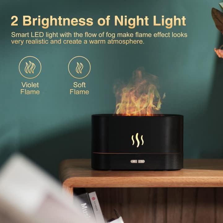 Image of Diffuser /Atmosphere Light Humidifier - Portable Noiseless Aroma Aromatherapy Machine, Auto Shut-Off, Essential Oil Diffuser for Home Office Yoga Relieve (Black-Flame)