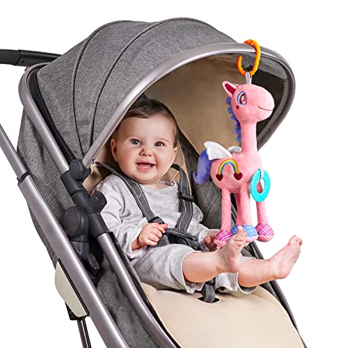 TUMAMA Jouets Suspendus Licorne pour Bébé, Jouets pour Poussette De Landau, Jouet Hochets Suspendus Roses, Jouet Animaux en Peluche pour Siège Auto pour...