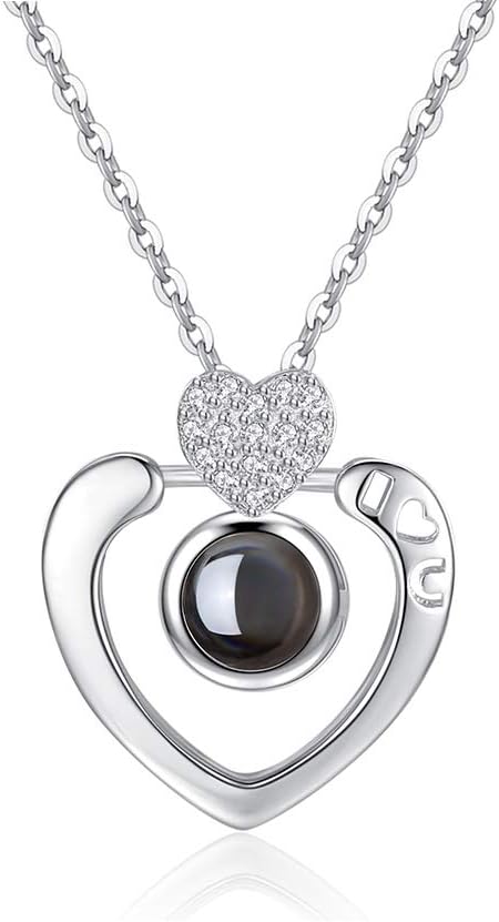 Cuidado 925 Sterling Silver Projective Necklace, The Memory of Love Nanotechnology Necklace, DOUYIN Necklace - 100 Different Languages for I Love U