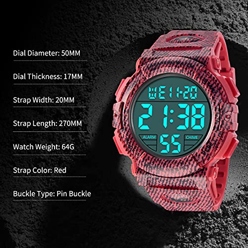 Image of Mens Digital Watch - Sports Military Watches Waterproof Outdoor Chronograph Military Wrist Watches for Men with LED Back Ligh /Alarm /Date, Th-BlackRed,