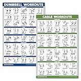 2 Pack: Dumbbell Workout Poster + Cable Machine Exercise Routine - Set of 2 Workout Charts (LAMINATED, 18' x 24')