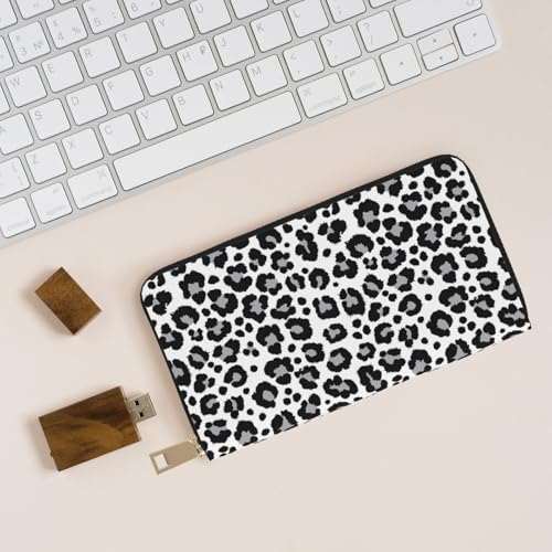 Black grey Leopard print fashion Wallet Women, Leather Bifold Multi Card Wallet, Long Purse Women's Wallets4