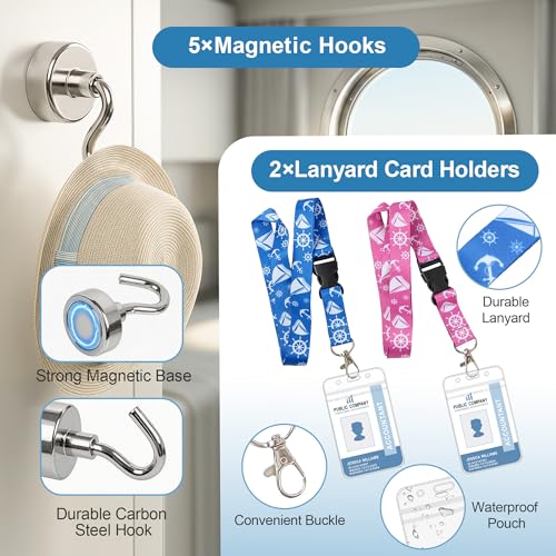 16Pcs Cruise Ship Essentials, Travel Cruise Must Haves with Power Plug Adapter, Includes Waterproof Phone Pouches, Luggage Tags, Lanyard Card Holders, Towel Bands for Beach Chair and Magnetic Hooks - image 5
