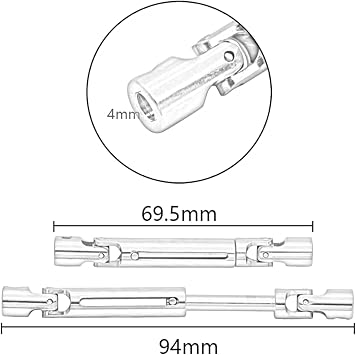 Compatible With MN-78 For Cherokee For MN 82 LC79 1/12 RC Car Upgrade Parts Steel Drive Shaft CVD With 3Mm To 4Mm Sleeve RC Car Accessories(Black)