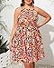 Women's Plus Size Summer Sun Dress Floral Casual Beach Halter Neck Sleeveless A Line Short Boho Dresses with Pockets